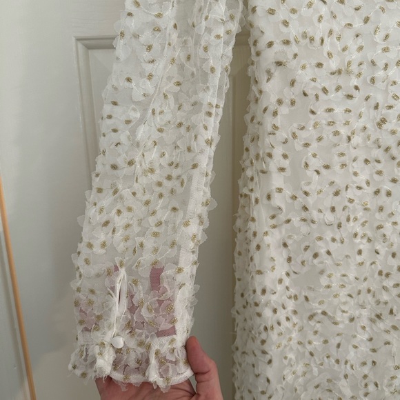 Antonio Melani x Nicola Bathie Julianna Ruffled Mock Neck Embroidered Mesh Dress - Picture 4 of 6